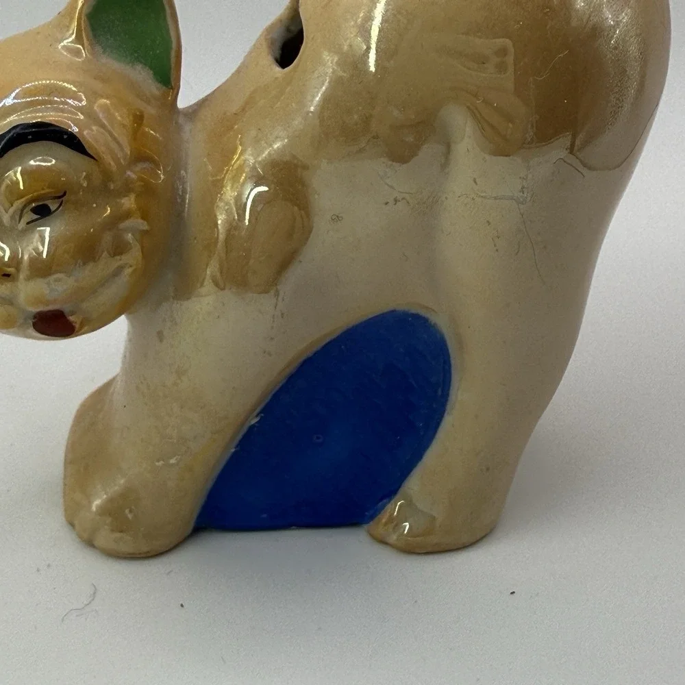 Lusterware Gold Castle Cat 1930's figural ceramic TOOTHBRUSH‎ HOLDER Japan